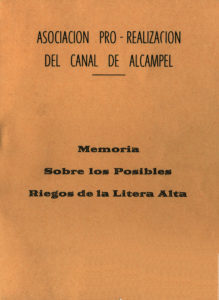 'Memoria sobre los posibles riegos de la Litera Alta' ; Binéfar : Asociación pro-realización del Canal de Alcampel, [1983?] [cubierta]