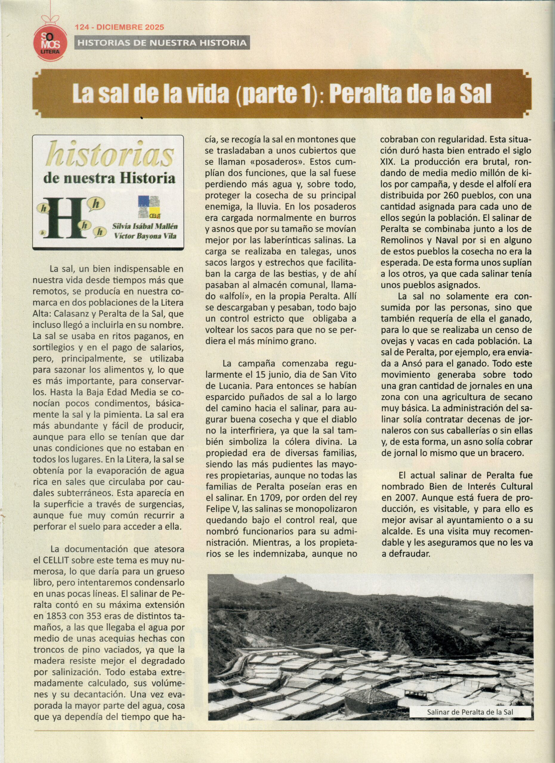 El salinar de Peralta en nuestra sección habitual de la revista Somos Litera