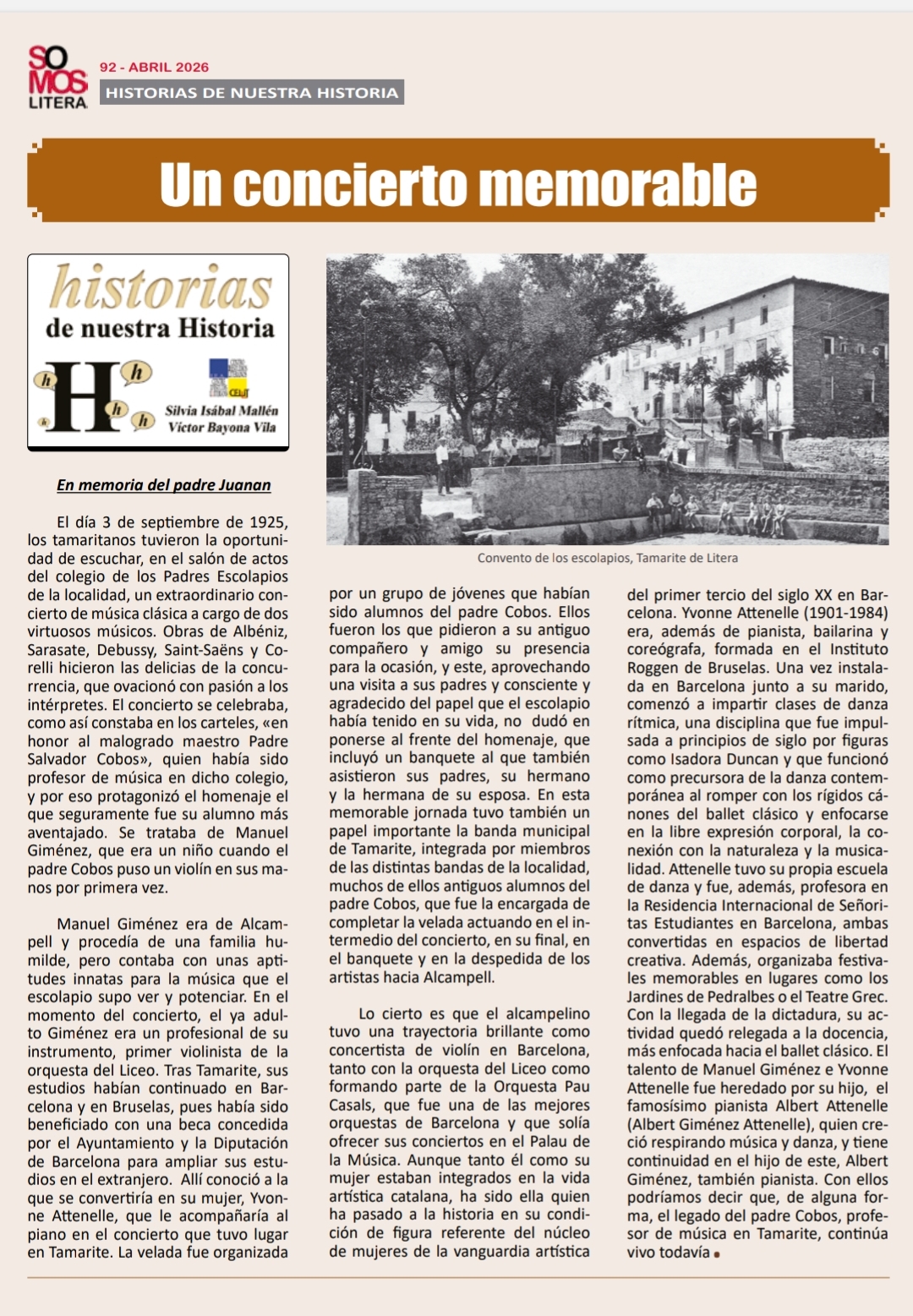 Manuel Giménez, músico de Alcampell, en la sección Historias de nuestra Historia de la revista Somos Litera