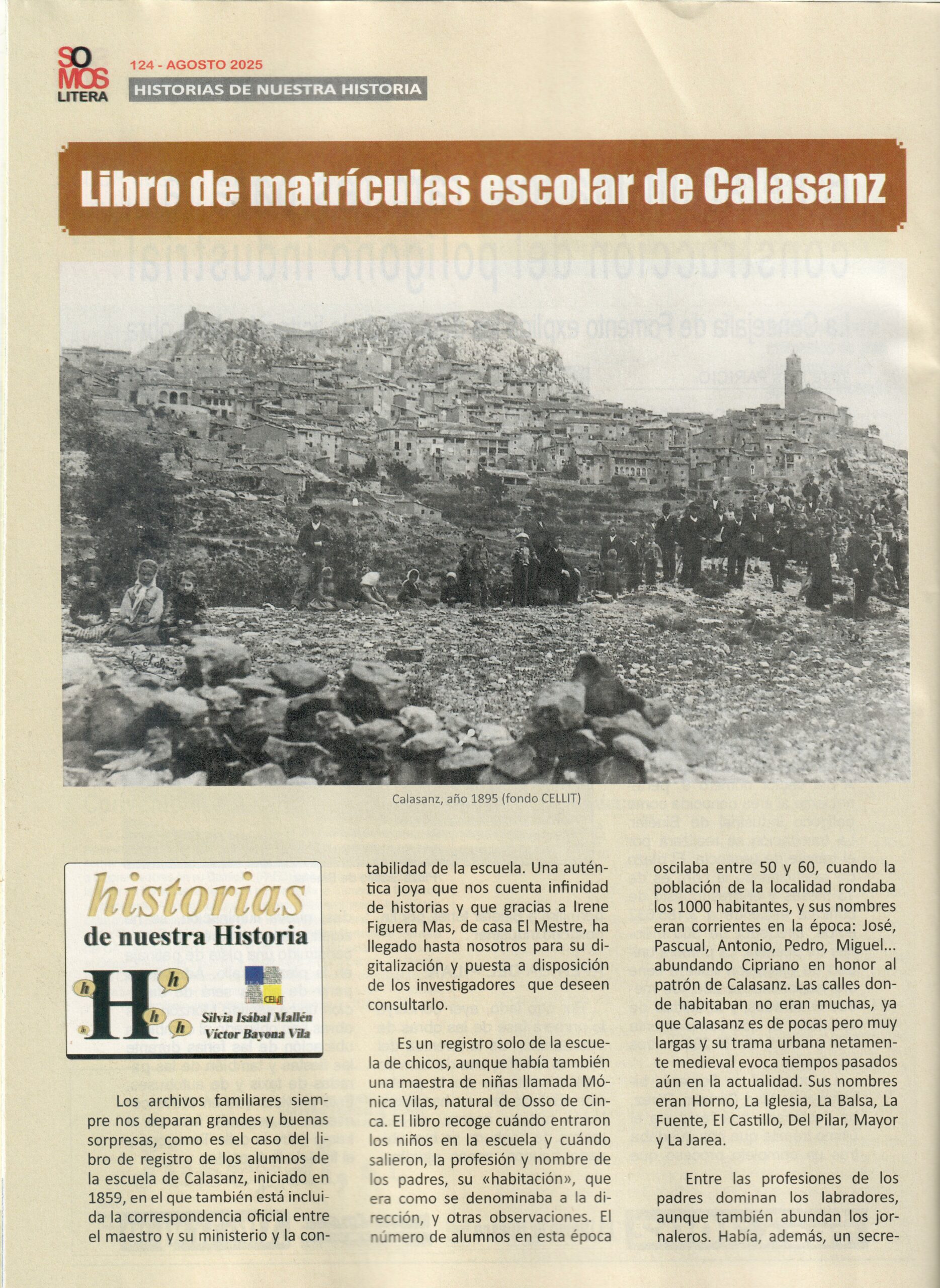 El libro de matrícula de la escuela de niños de Calasanz, en nuestra sección de la revista Somos Litera